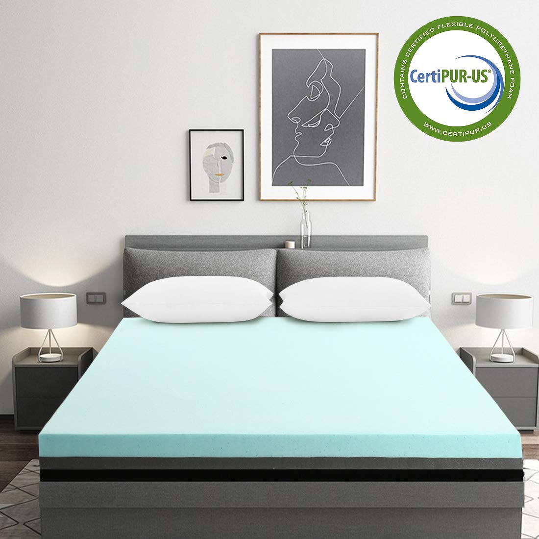 TEKAMON 3 Inch Cool Gel Memory Foam Mattress Topper,with Removable Hypoallergenic & Washable Cooling Bamboo Cover,CertiPUR-US Certified - Queen