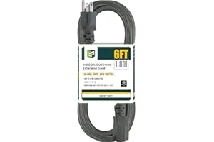 EP 6 Ft Outdoor Extension Cord, 12/3 SJTW Heavy Duty Extension Cable with 3 Prong Grounded Plug, 15 AMP Power Cord for Lawn, 