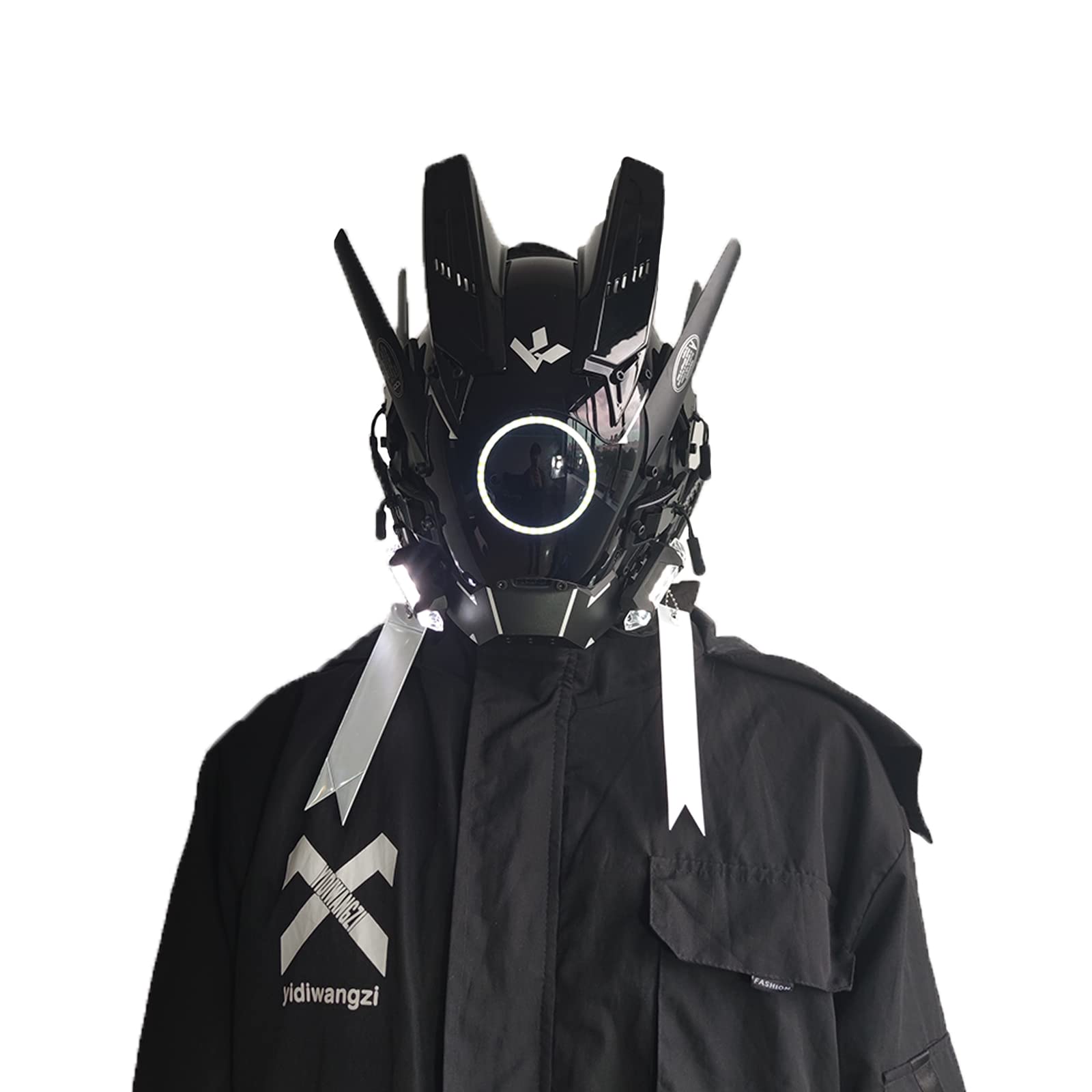 Photo 1 of JAUPTO Cyber Mask Punk Helmet Cosplay for Men, Futuristic Punk Techwear, Halloween Cosplay Fit Party Music Festival Accessories with Light