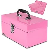 P.I.T. 12 Inch Tool Box,Portable Small Steel ToolBox with Metal Latch Closure for Household, Warehouse,Tools Storage,Pink