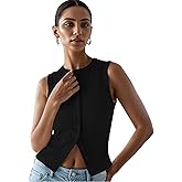 Women's Ribbed Vest Top Button Up Going Out Tops Casual Sleeveless Button Down Crop Top