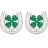 Shamrock Earrings Sterling Silver St Patrick’s Day Earrings Lucky Horseshoe Stud Clover Earrings Four Leaf Clover Emerald Green Irish Gifts