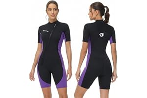 Wetsuit for Men and Women, 3/2mm Shorty Wet Suit with Front Zip Neoprene Diving Suits