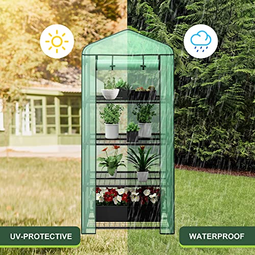 4 Tier Mini Greenhouse Indoor Outdoor with PE Cover and RollUp Zipper