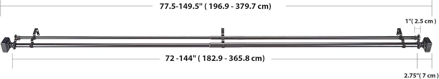  Basics 1" Double Curtain Rod with Square Finials - 72" to 144", Dark Bronze (Espresso): Home & Kitchen