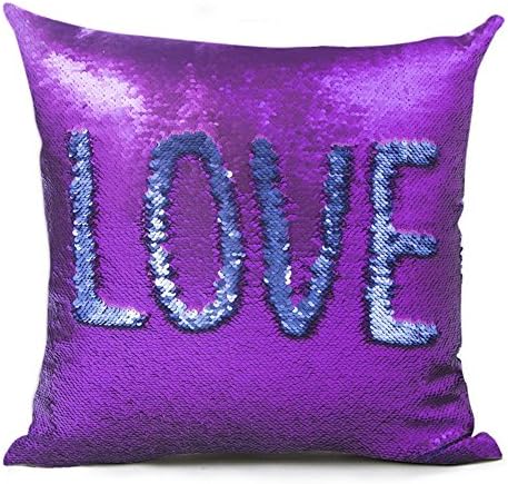 Reversible Sequin Pillow Case Decorative Mermaid Pillow Cover Color Changing Cushion Throw Pillowcase 16โ x 16โ ,A Blue and Purple