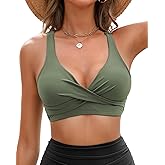 Women's V Neck Bikini Tops Twist Front Cross Back Adjustable Straps Padded Swimsuit Bathing Suit Top Only for Women