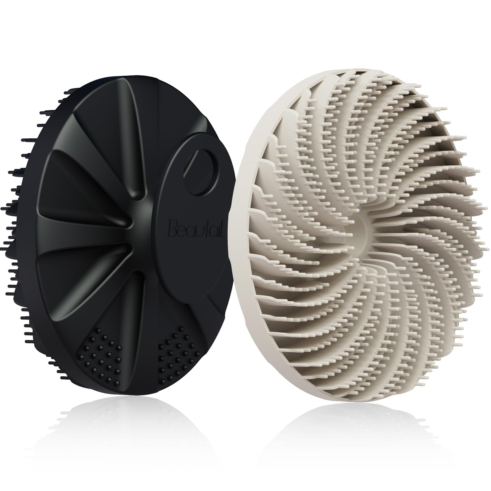 Silicone Body Scrubber 2 Pack, BEAUTAIL Gentle Exfoliating Shower Bath Scrubber for Men Women Sensitive Skin, Innovative Bristles Design Loofah for Lather Well, No-Slip Handle Brush (Black+Starlight)