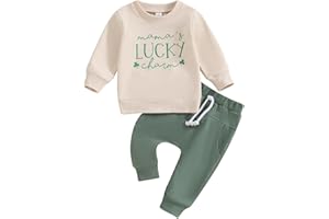 GOOCHEER Toddler Baby Boy Valentine 's Day Outfit Long Sleeve Sweatshirt Crewneck Pullover Tops Shirts and Jogger Pants Set