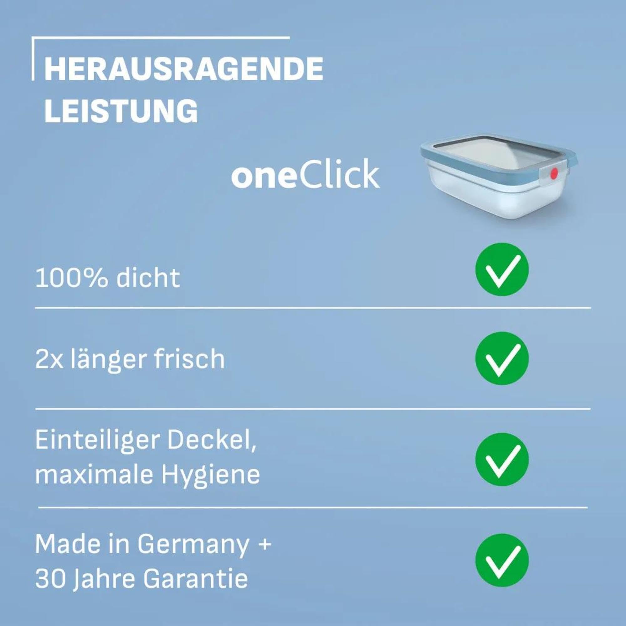 Emsa oneClick, Vorratsdose, One-Click System, Hält Lebensmittel 2x Länger Frisch, 100% Auslaufsicher, Made in Germany, Blue, 5-teiliges Meal-Prep Set 5× 1,2 L / 40,6 fl.oz, N1231200 9