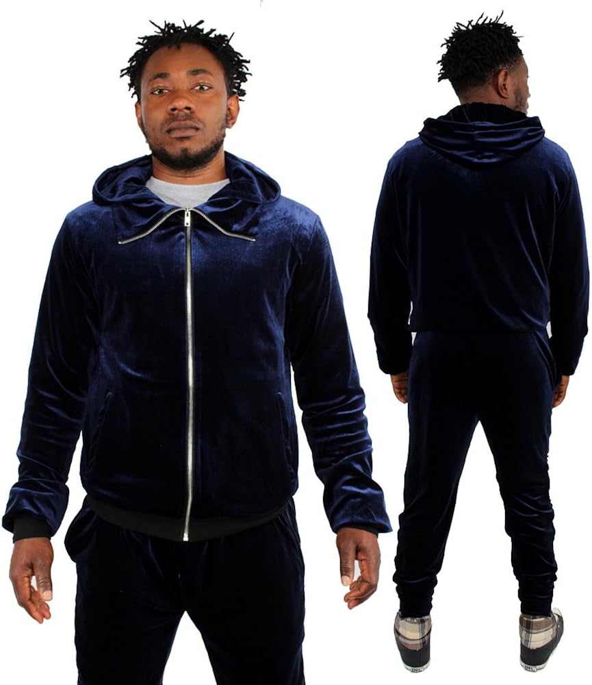 Streetwear Gangsta Velour Velvet Tracksuit Navy Navy XL Amazon.co