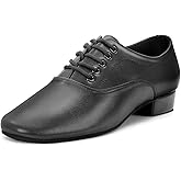 Lalaball Men's Ballroom Dance Shoes - Leather Lace-up Dancing Shoes for Latin Tango Salsa Waltz, Black