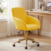 YISHENG Velvet Office Desk Chair with Gold Base, with Wheels,Modern Height Adjustable 360 Degree Swivel Upholstered Vanity Chairs with Arms for Living Room Bedroom.Yellow