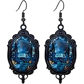 Dreuyet Gothic Castle Cameo Earrings for Women Vintage Crystal Glass Castle Earring Goth Punk Style Mystic Victorian Earrings Halloween Castle Wizard Witch Earring Jewelry