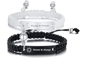 MEALGUET Personalized ID Couple Bracelets Custom Engraving Handmade Braided Rope Wrist Bangle for Men Women Friendship, Adjustable,Customized Bracelet Gift for Men Husband