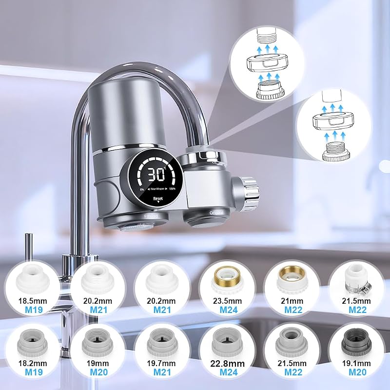 Filtro Acqua Rubinetto, UV luce Blu Filtro Casa Cucina, Sistema di Filtrazione Dell'acqua, Anticalcare Rubinetto, Riduce Sabbia, Cloro e Cattivo Gusto - Display Contalitri Digitale — foto 6 di 7