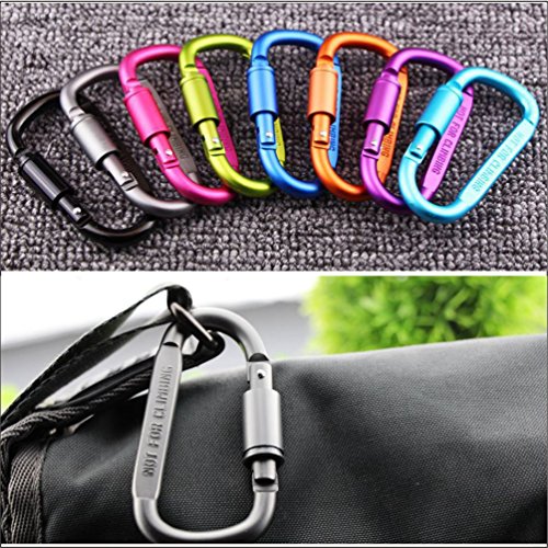 Carabiner Keychain,Hook Clip Aluminum D-ring Locking Flat D-Shape Lock Snap Backpack Water Bottle Climbing Gear Accessories EDC Camping Tent Multi Function Tool Multiple Colors Rose Red SG30