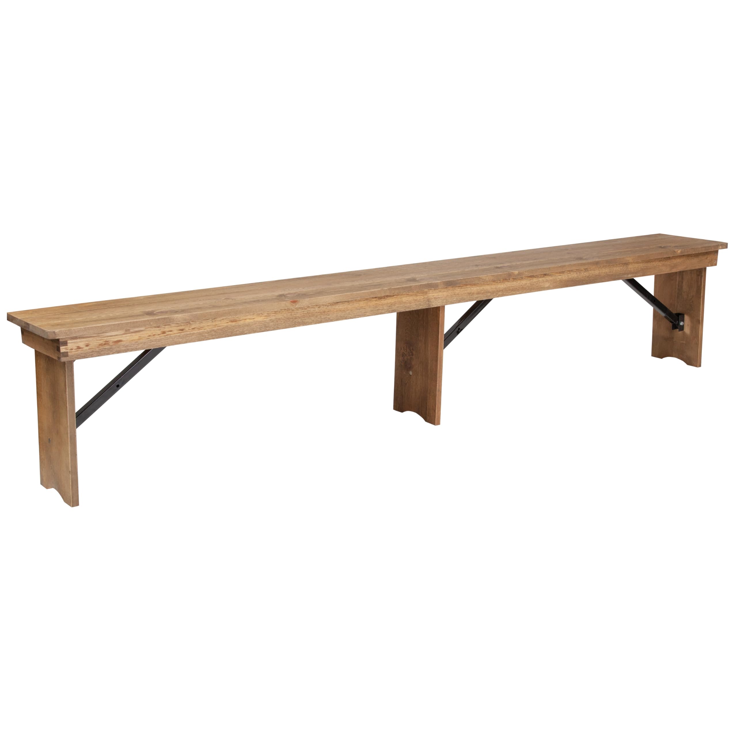 Photo 1 of Flash Furniture Hercules Series 8' x 12' Commercial Grade Rustic Solid Pine Folding Bench, Antique Farmhouse 3 Leg Dining Bench, Seats up to 4 Adults