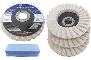 PR PURUI PURUI 4.5 Inch Felt Flap Disc with Blue Polshing Compound Kit for Angle Grinder, Felt Polishing Wheel with 7/8 Inch Arbor, for Polishing of Stainless Steel/Aluminum/Glass and Other Materials- 5 Pack