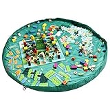 Homecube Large 60 Inch Diameter Portable Kids Toy Storage Bag and Play Mat Lego Toys Organizer Folds Up Quickly  Easily into A Shoulder Bag,Perfect for Nursery Storage and Organization (Green)