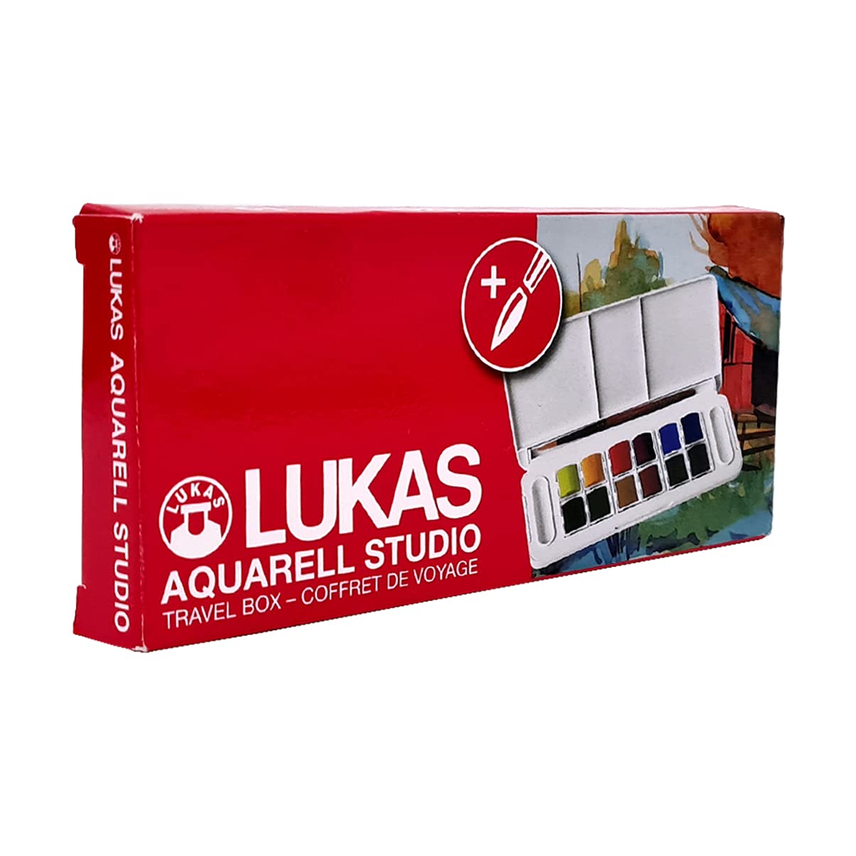 Lukas Aquarell Artist Studio Watercolor Paint Set - Professional Quality, Includes Travel Friendly Plein Aire Outdoor Painting Case, a Water Color Brush and Color Mixing Palette - 12 Brilliant Colors
