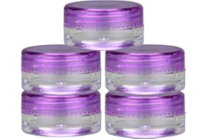IMPORTER520 3g Cosmetic Sample Containers - Clear Plastic Sample Containers with Screw Cap Lid, Reusable Empty Sample Jars with Lids, for Creams, Lotions and Lip Balm 5-Count (Purple)
