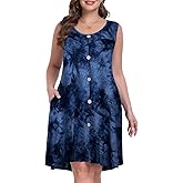 MONNURO Women Tank Dress Plus Size Sundresses Summer Casual Sleeveless Button Down Midi Beach Dresses with Pocket
