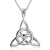 DAOCHONG 925 Sterling Silver Good Luck Irish Celtic Knot Triangle Vintage Pendant Necklaces, Rolo Chain 18 inches