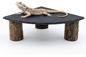 MHLLGN Bearded Dragon Tank Accessories, Basking Platform with Slate Rock and Wooden Pile, Leopard Gecko Hides and Caves, Reptile Tank Accessories for Bearded Dragons, Geckos, Ball Pythons, Tortoise