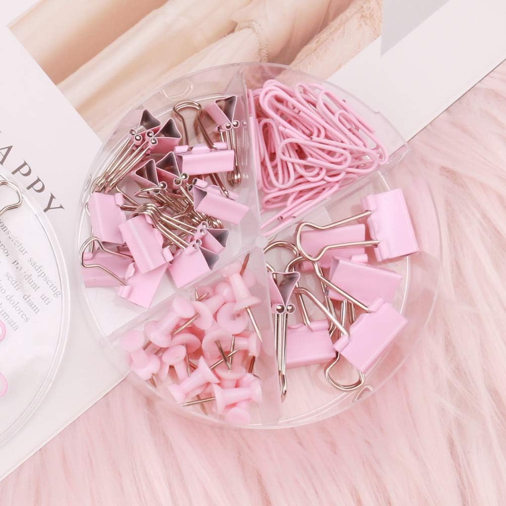 Younmi 72 Pcs Paper Clips Binder Clips Push Pins Set with Box for Office, School and Home Supplies : Office Products