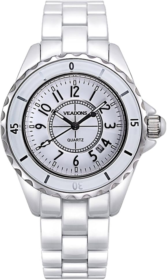 VEADONS Diamond Ceramic Waterproof Designer Quartz Watches for Men White
