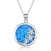 YFN Starfish Necklace Sterling Silver Ocean Jewelry Starfish Wave Necklace Blue Opal Pendant for Women Jewelry Gifts