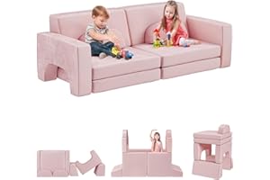 iabifo 10pcs Modular Kids Play Couch, Versatile Kid Couch for Playroom Bedroom, Convertible Foam and Floor Cushion for Boys and Girls, Pink