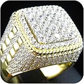 Mnyixsi Men's 14K Gold Cluster Iced Out Lab Simulated Diamond Band Micropave Bling Ring - Hip Hop Luxury Ring - Size 8
