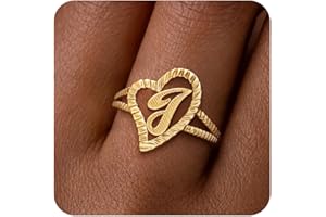 ZHESHY Gold Rings for Women Non Tarnish Dainty 14K Gold Plated Initial Rings Vintage Heart Letter Statement Thumb Rings Size 6-10 Personalized Jewelry Gifts