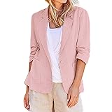 Cotton Linen Blazer Women 3/4 Stretchy Ruched