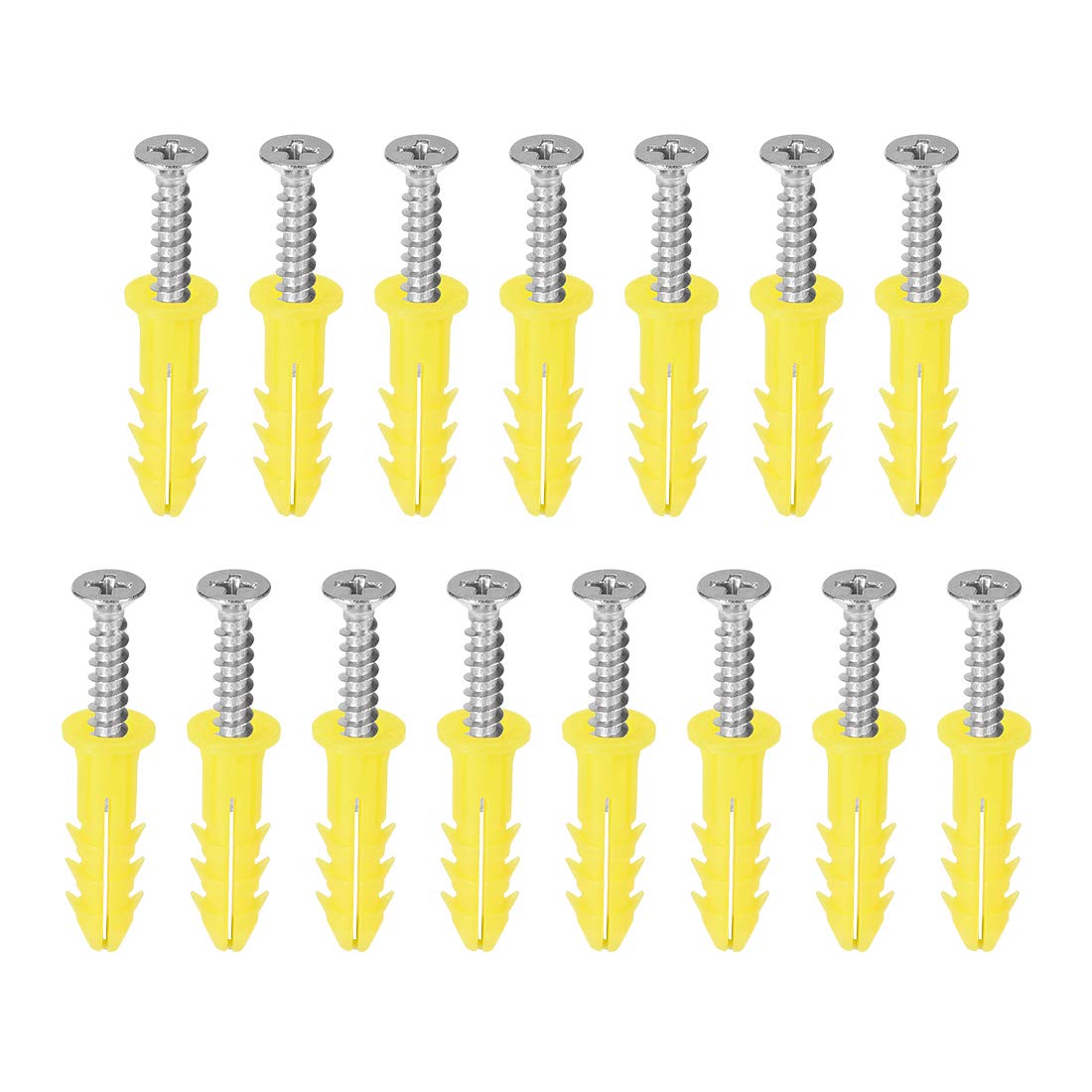 sourcing map 6x26mm Plastic Expansion Tube for Drywall with Screws, Yellow 15pcs