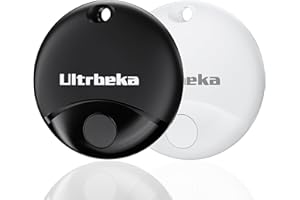 Ultrbeka Air Tag 2 Pack Work with Apple Find My (iOS only), Item Finder Tag, Waterproof Mini Trackers for Bags, Luggage, Package, Comes with 2 Keyrings