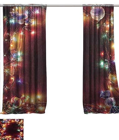 Amazon Com 2 Pieces Sheer Curtains Christmas Garlands Of Lamps