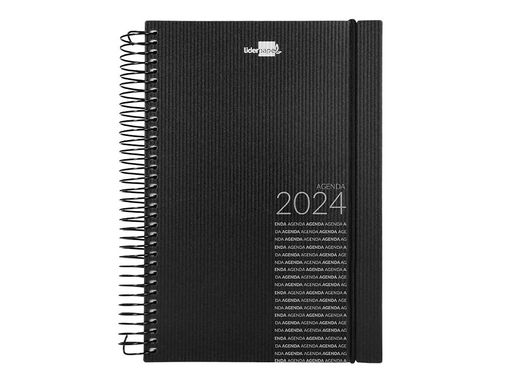 Liderpapel Spiral Diary Olbia 15 x 21 cm 2024 Day Page Cover Polypropylene Metallic Black Paper 60 g