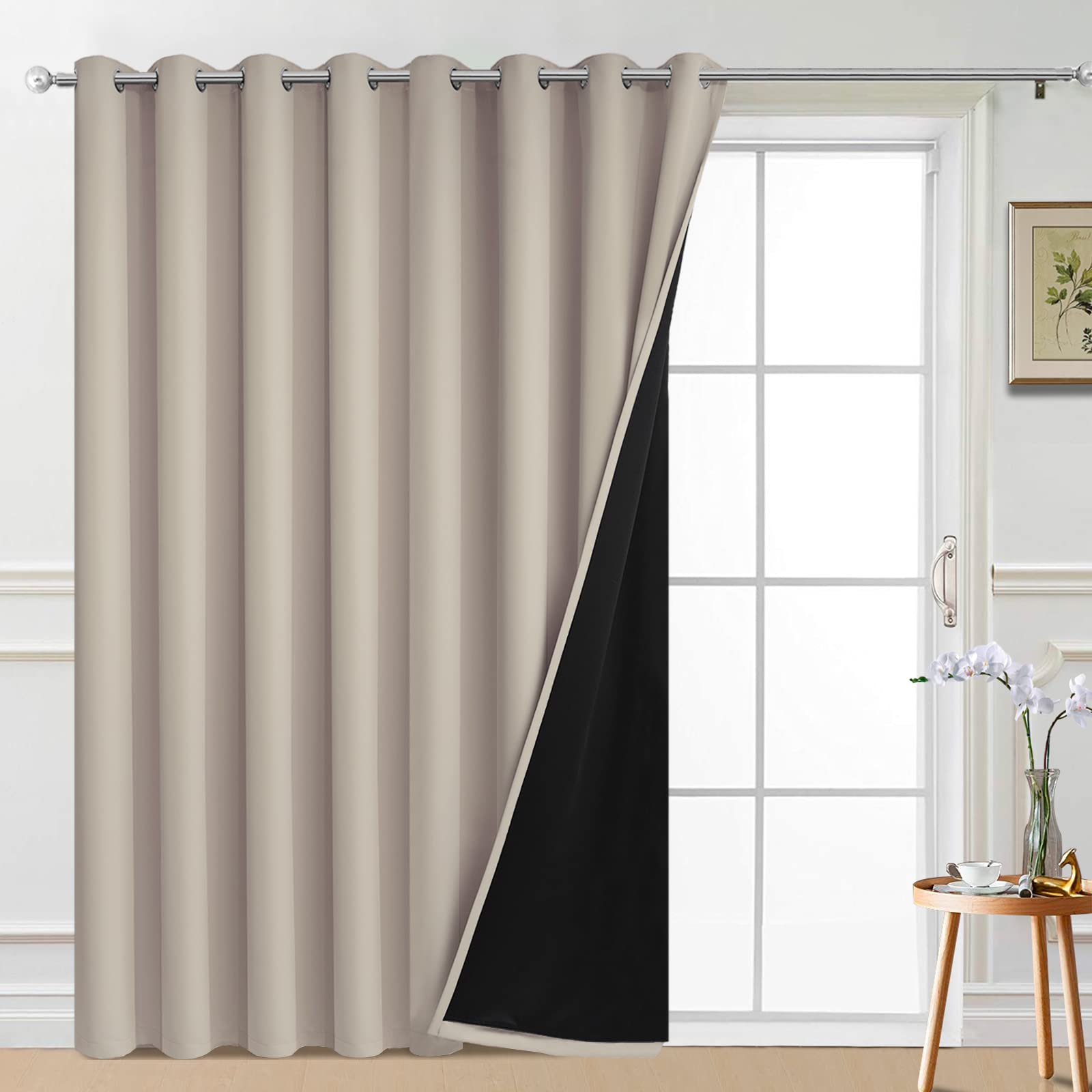 Yakamok Total Blackout Extra Wide Patio Sliding Door Curtains, Grommet