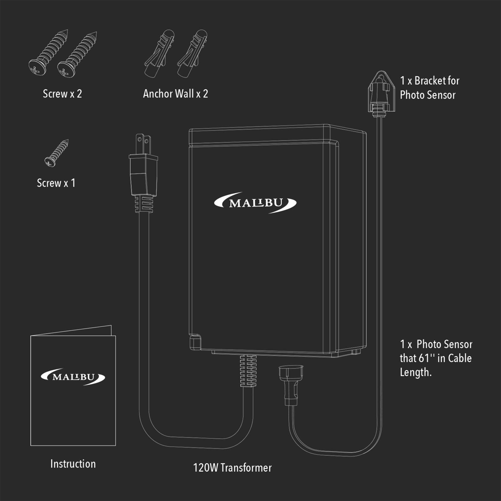 Malibu 120 Watt Power Pack with Sensor and Weather Shield for Low Voltage Landscape Lighting Spotlight Outdoor Transformer 120V Input 12V Output 8100-9120-01