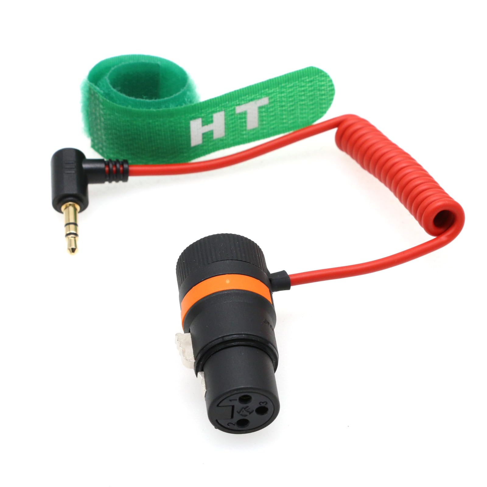 HangTon XLR 3 Pin to 3.5mm Mini Jack Audio Cable for BOYA Rode Microphone to RED Komodo 6K DSMC2 Camera Phone Computer PC, Right Angle Male Red Coiled 50cm