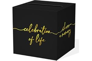 QISOLIY Black Celebration of Life Card Box with Gold Lettering, Share a Memory Funeral Card Box for Memorial Service, Remembrance Table Decor, Memory Box for Sympathy Condolence Messages