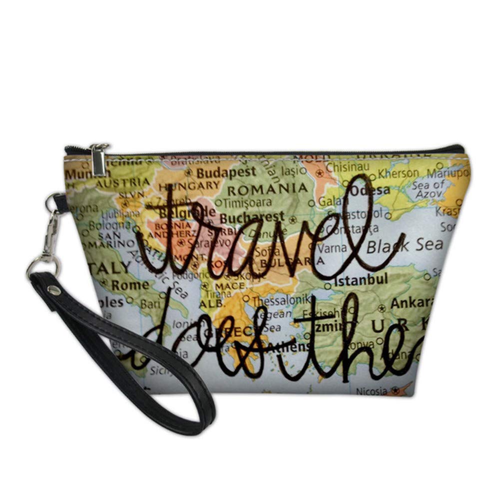 INSTANTARTS Women Travel Cosmetic Bag Organizer Makeup Pouch Portable Case 3D World Map Print Gift for Girls