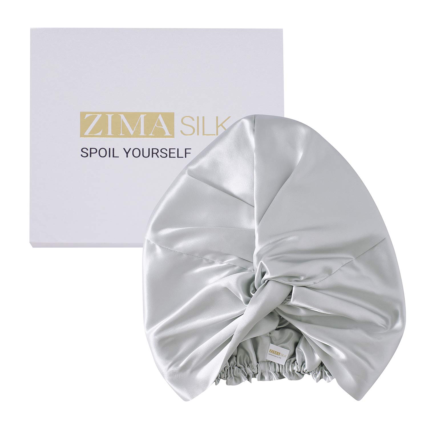 ZIMASILK 22 Momme 100% Mulberry Silk Sleep Cap for Women Hair Care,Natural Silk Hair Wrap for Hair, Bonnet with Elastic Stay On Head, Classic Pleated(1Pc, Light Grey)