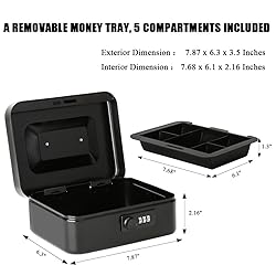 Jssmst Cash Box with Money Tray and Combination