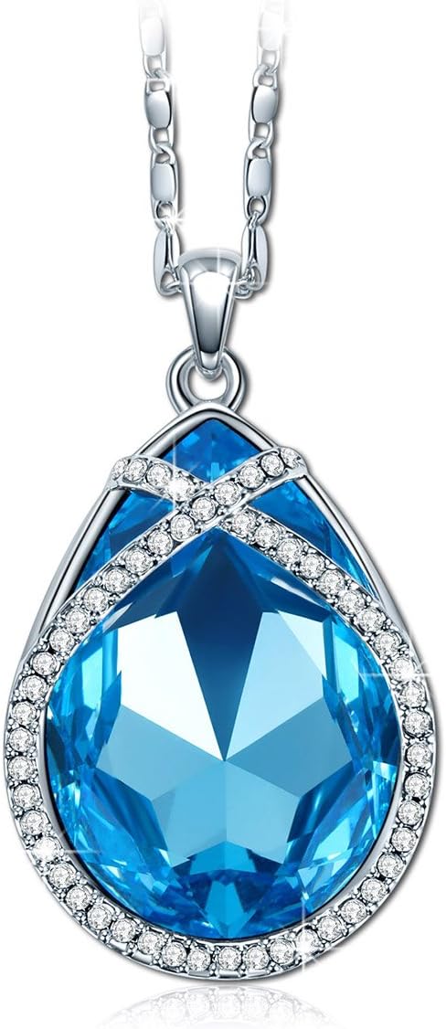 QIANSE Valentine Necklaces Gifts for Women Heart of The Ocean Necklaces for Women with Swarovski Crystals Jewelry for Women for Grandma Gifts for Mom Gifts Teen Girl Gifts Gifts Birthday Gifts