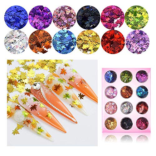 24 Boxes Fall Nail Art Stickers Nail Art Sequins Nails Decorations Supply Manicure Tips Accessories Autumn Gradient Maple Leaf Thin Nail Sequins for Decoration Festival