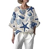 Chicyoo Ladies 3/4 Sleeve Tops Plus Size Womens Clothing Cute Summer Outfits for Women Travel Blouse Starfish Design